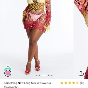 Fashion Nova Pink/Yellow/Red Gradient Crochet Swim Coverup